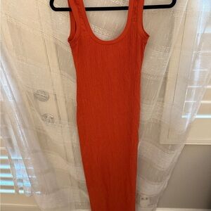 Anthropologie Orange Ribbed Maxi Dress